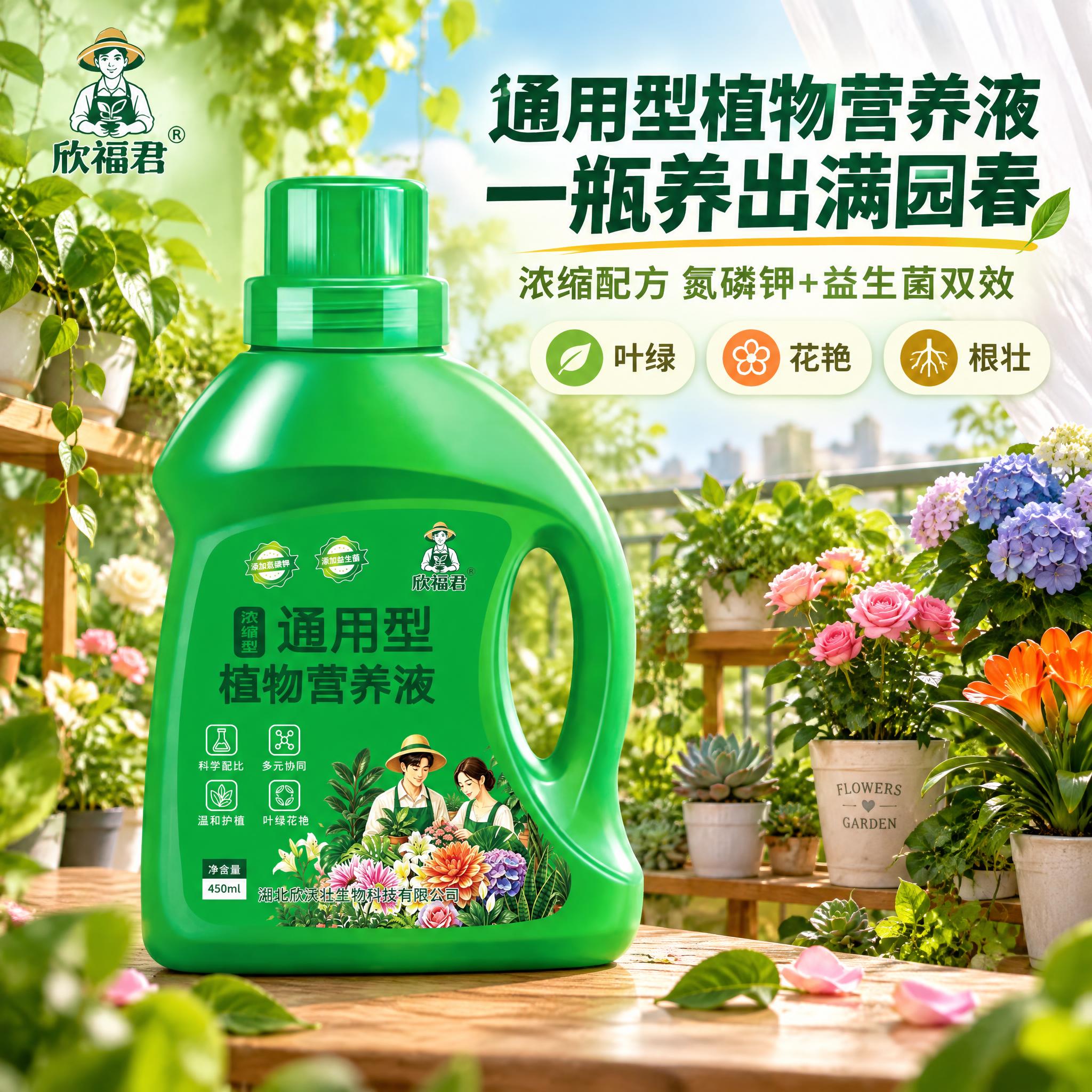 [主图-1] 欣福君通用型植物营养液 阳台花园场景英雄主图。… - 图片创意预览