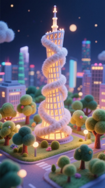 广州小蛮腰（发光），广州，树木，夜晚，微缩景观，景深预览效果