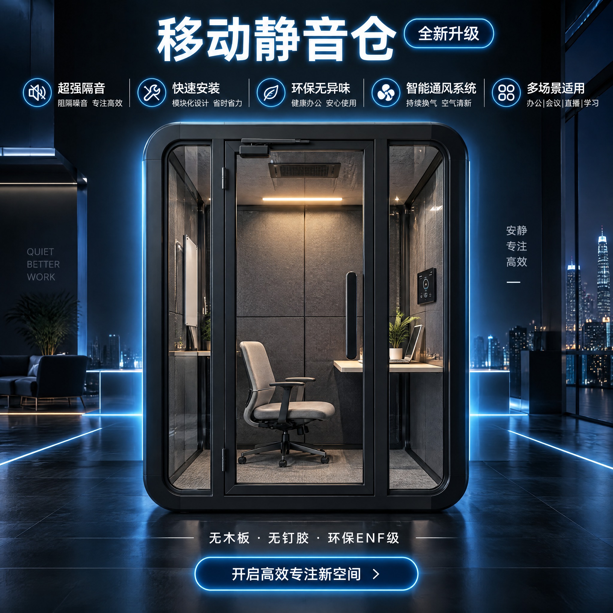 淘宝天猫直通车创意主图，1:1正方形，移动静音仓产品，科技感深… - 图片创意预览