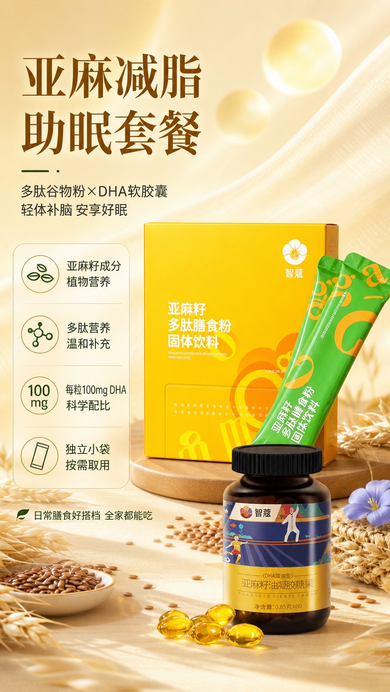 [商品] 使用【图5】智蔻亚麻籽多肽膳食粉（黄色包装盒+绿色独… - 图片创意预览