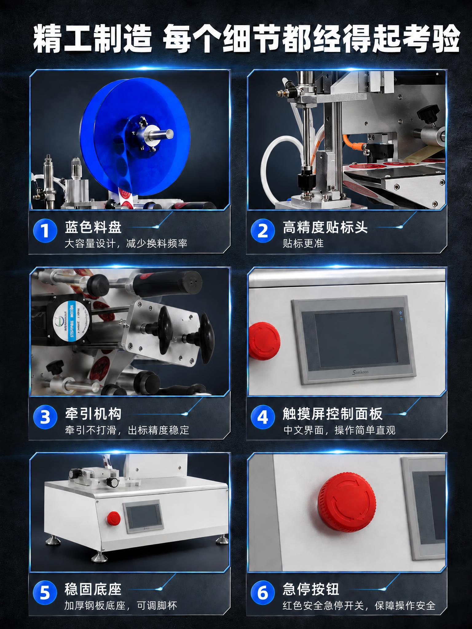 基于【图1】的产品细节展示页进行修改：将第2格"高精度贴标头"… - 图片创意预览
