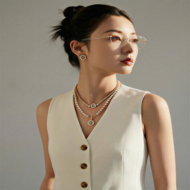 去掉丝巾，换上参考图的饰品预览效果