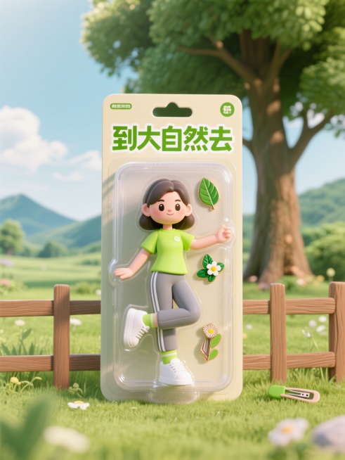 盒子上有描边文字“到大自然去”预览效果