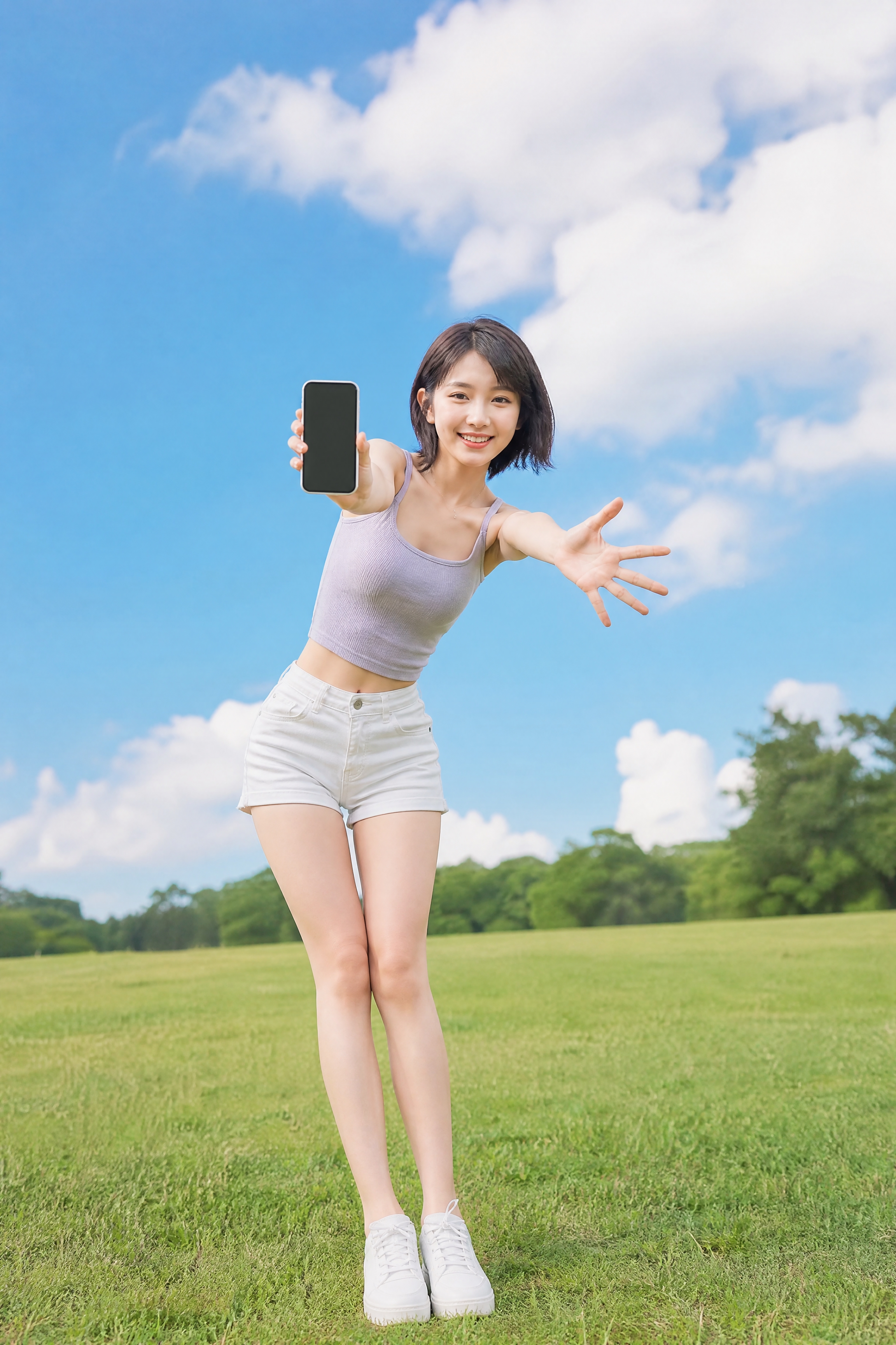 一个年轻阳光漂亮的东亚女孩子，留着清爽短发，面带甜美微笑，侧身… - 图片创意预览