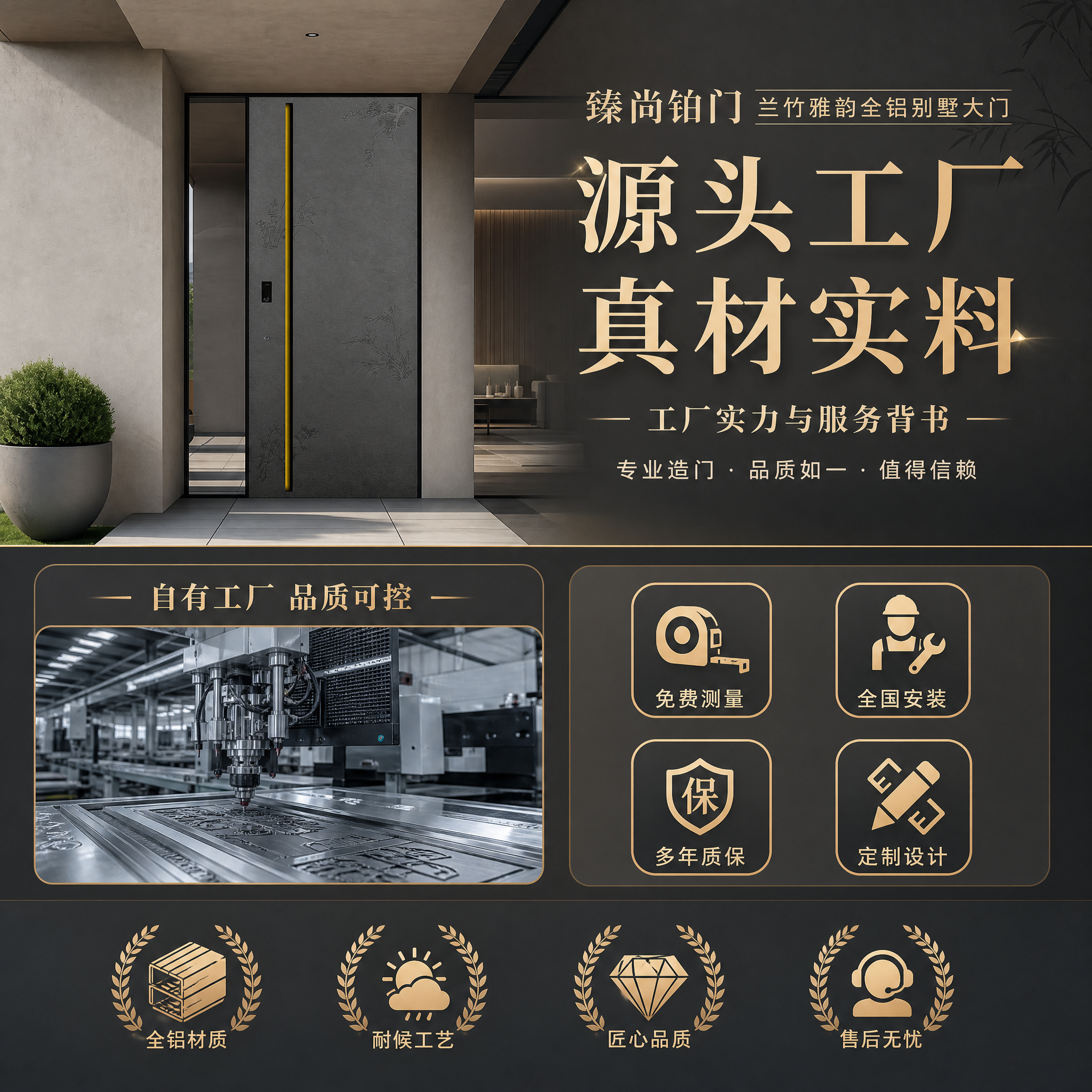 [主图-5] 臻尚铂门 兰竹雅韵全铝别墅大门 工厂实力与服务背… - 图片创意预览