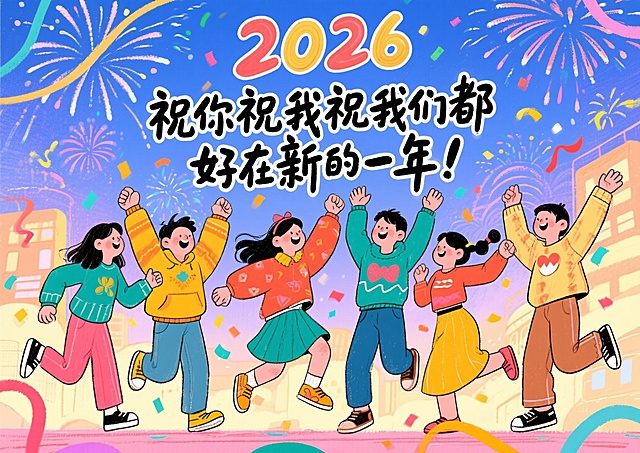 祝你祝我祝我们都 好在新的一年！ 2026  要求年轻活力 手绘风格 A4横板大小