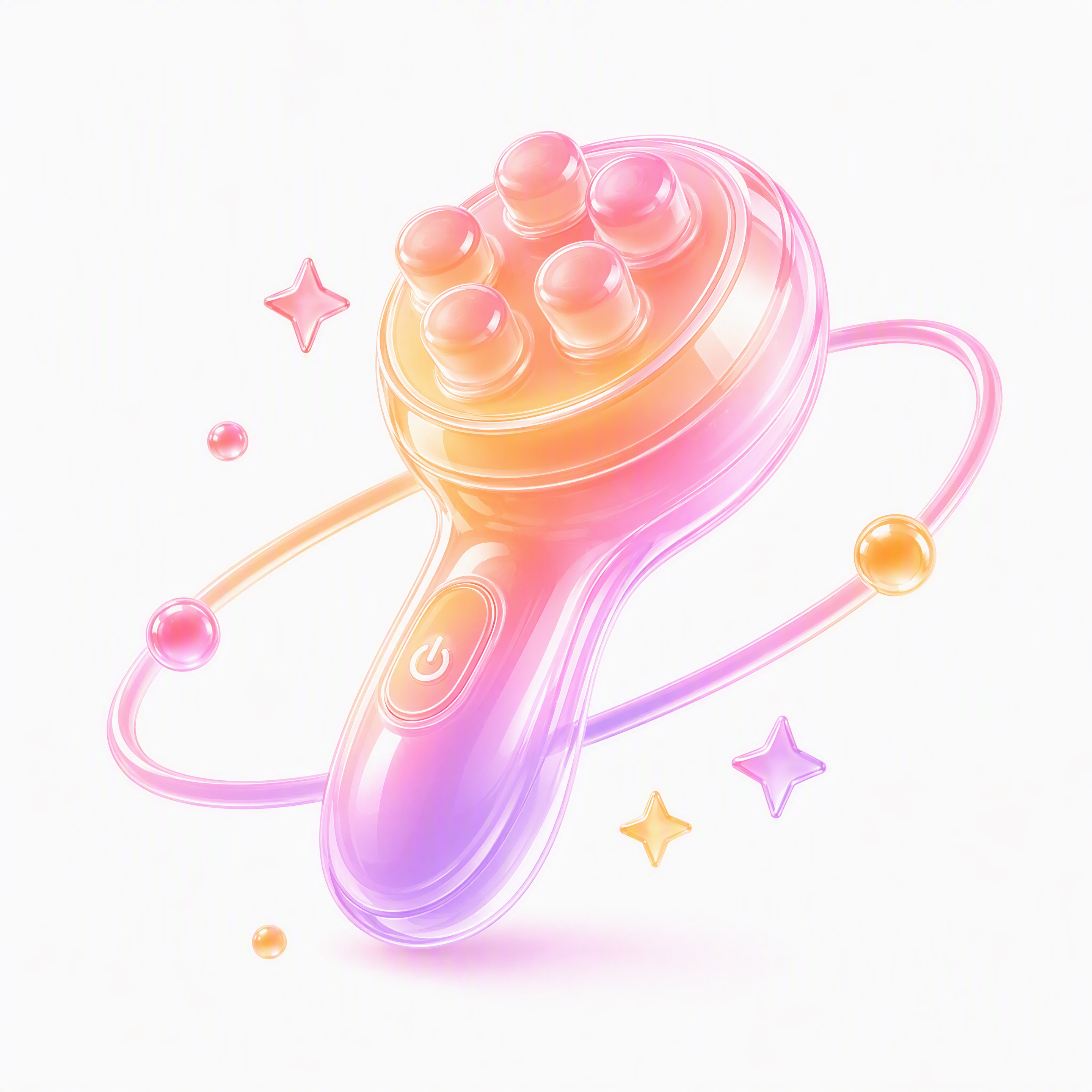 参考图中的3D玻璃果冻质感、粉橙渐变、星星装饰、环形轨道元素风… - 图片创意预览