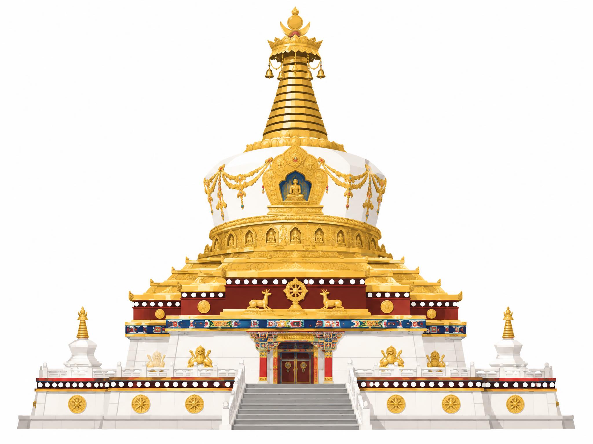香格里拉大金塔矢量图形，藏式佛塔地标，简洁扁平化矢量插画风格，… - 图片创意预览