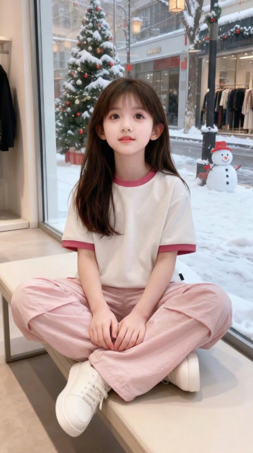 把图1的短袖和裤子给图的2的人物穿上，保留原场景光影，保持图2的人物的五官和发型不变，图片宽高尺寸不变，背景不变，鞋子变为白色运动鞋，人物姿势不变，保持图1的短袖和裤子的款式材质不变和颜色不变预览效果