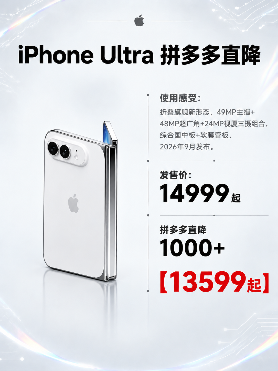 将图中左侧的两台iPhone Ultra折叠手机替换为图2中的… - 图片创意预览