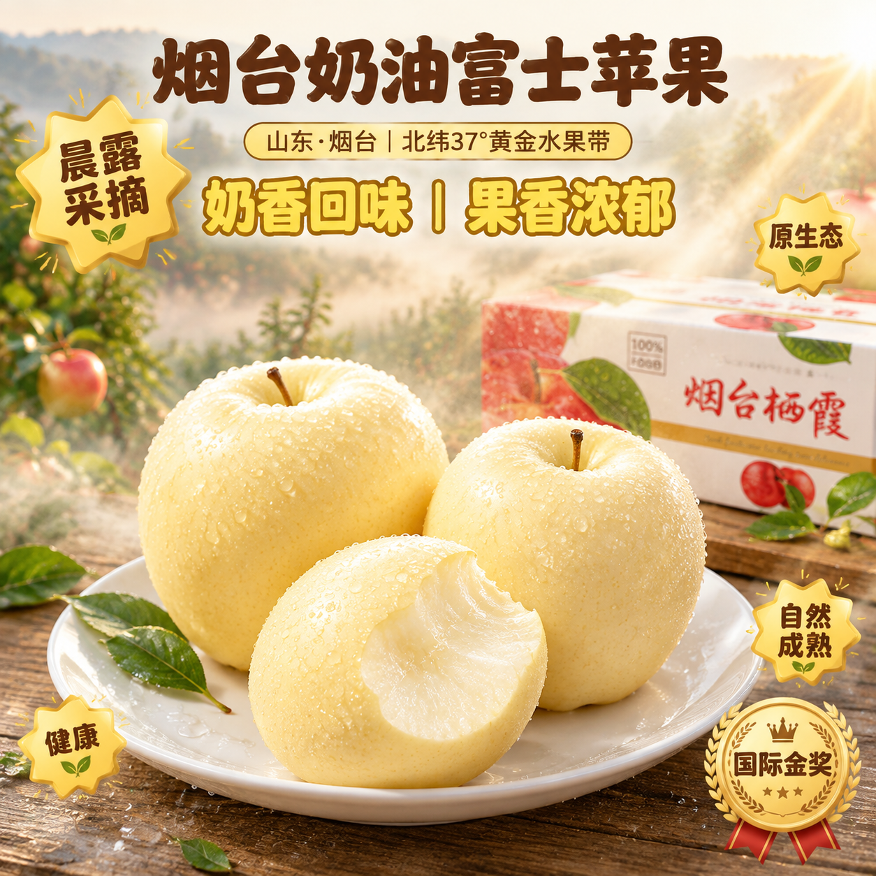 京东电商主图，800×800像素，1:1比例。背景为山东烟台栖… - 图片创意预览