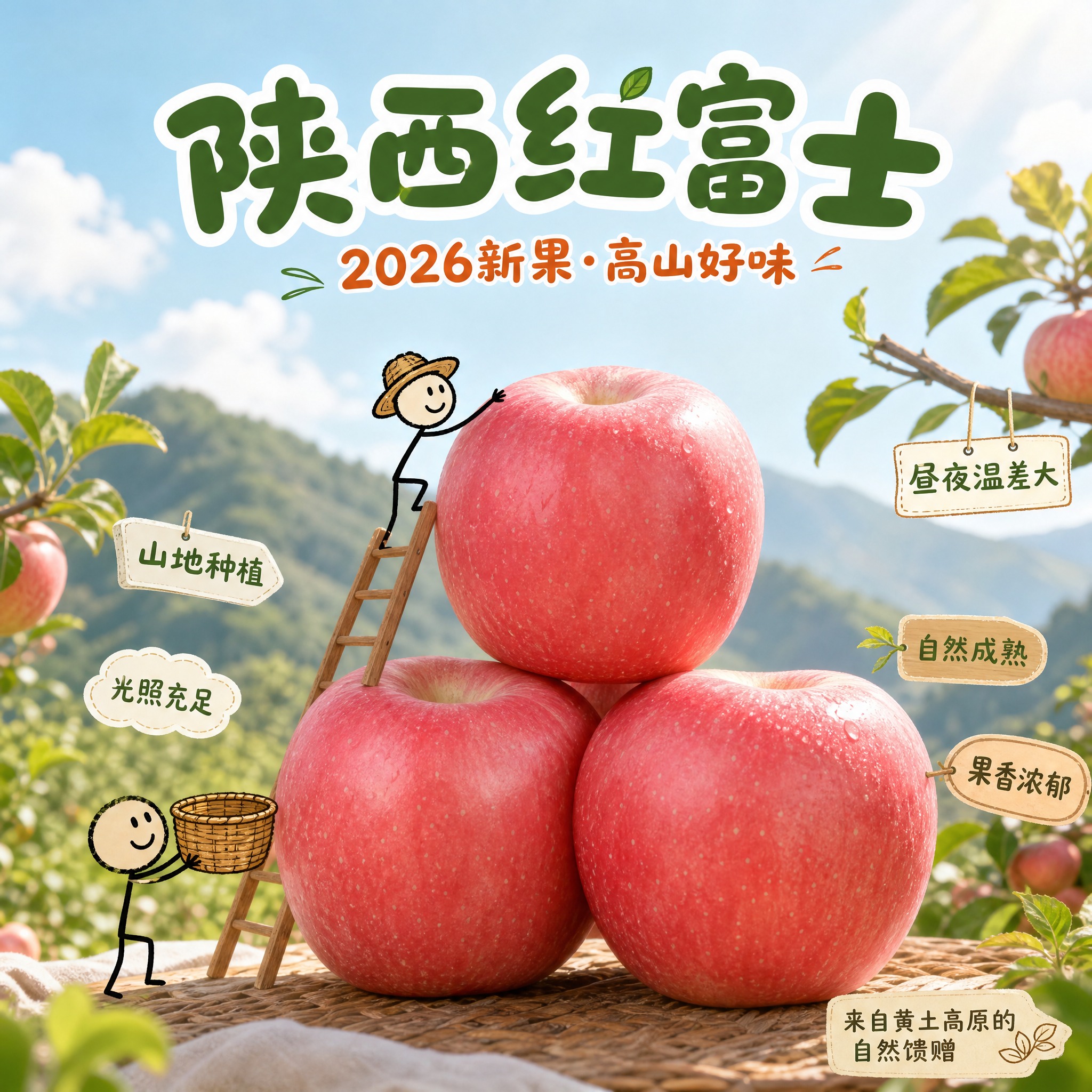 [主图-3] 主打产地——山地种植，陕西红富士苹果创意电商主图… - 图片创意预览