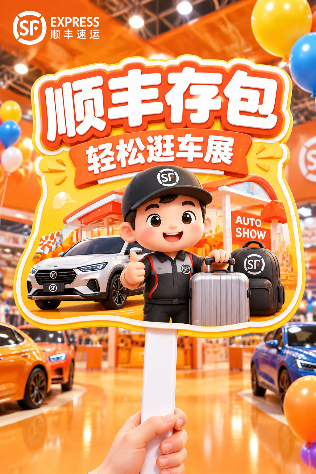 设计一个竖版手举牌画面（3D卡通C4D风格）：手举牌主体是一块… - 图片创意预览
