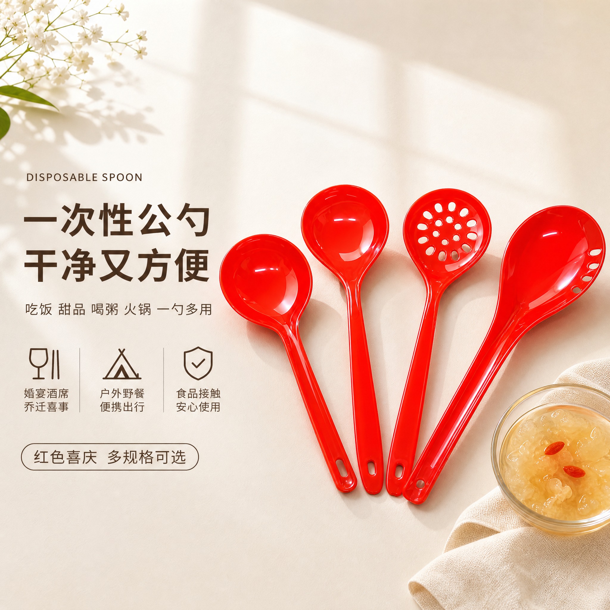 [单张主图] 一次性红色塑料公勺套装，淘宝电商主图，简约日常高… - 图片创意预览