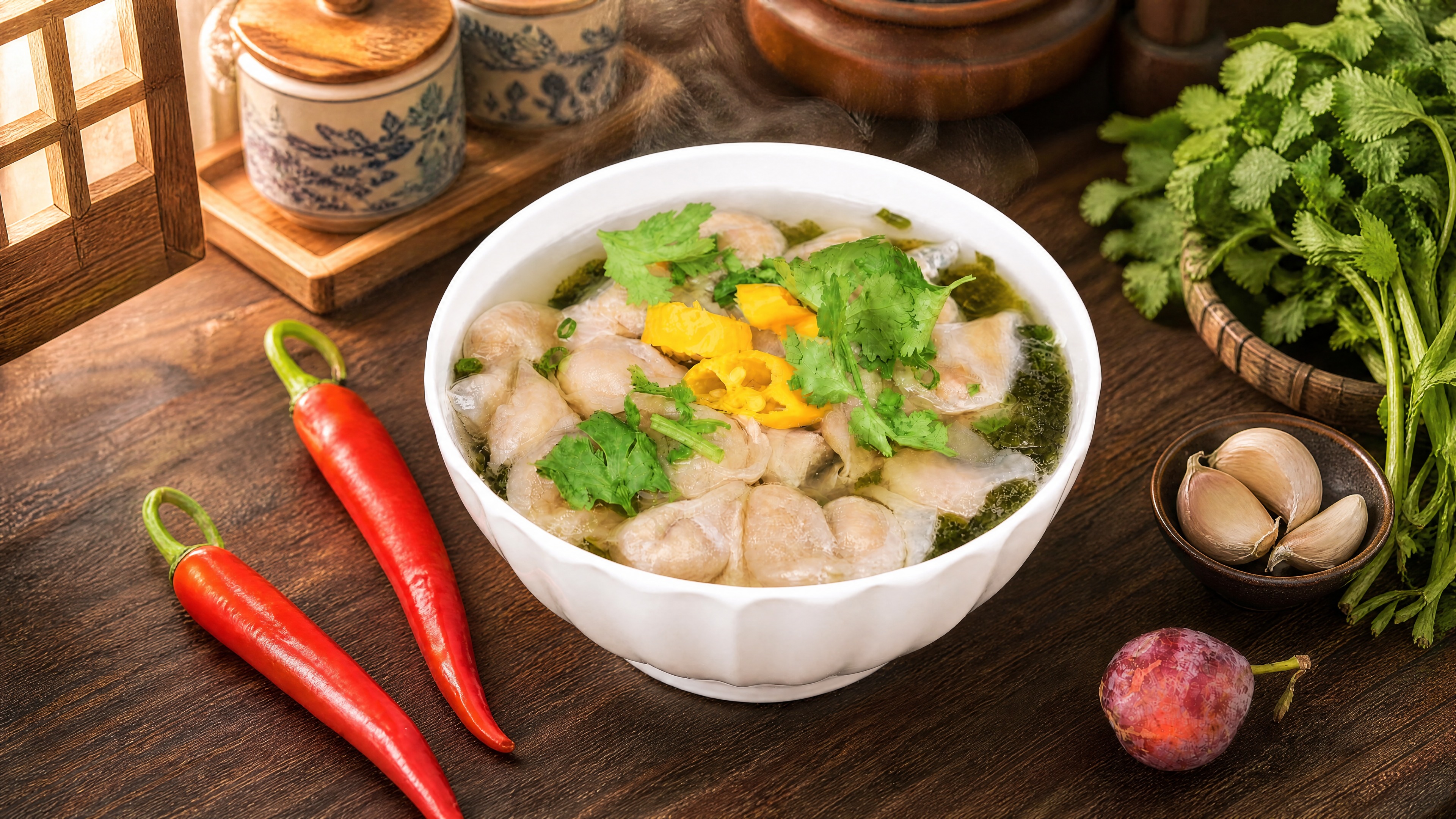 肉燕馄饨汤碗严格参照第一张上传产品图，完整保留碗的造型、汤品、… - 图片创意预览