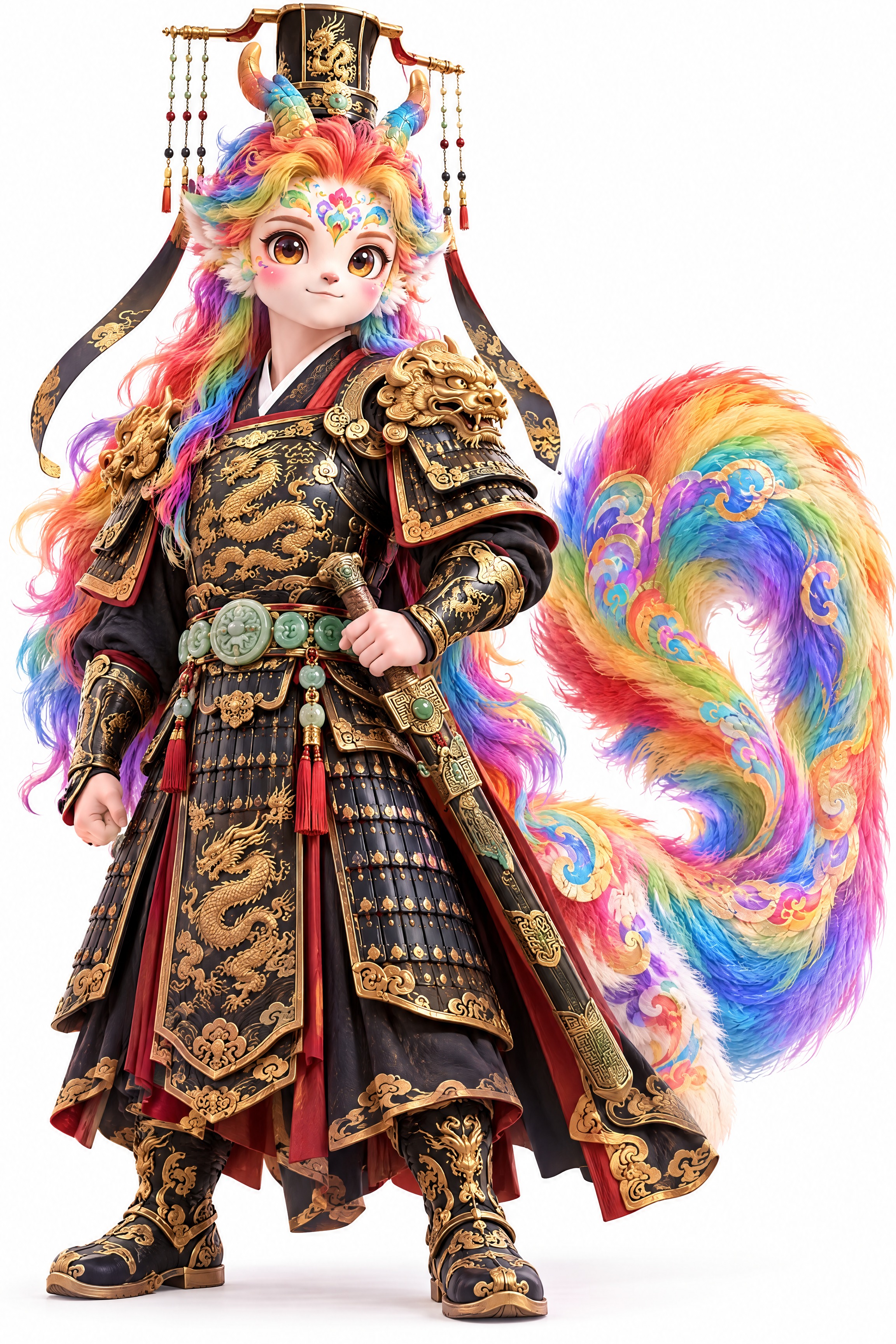 兽人形象设计：以彩虹色花纹麒麟神兽为原型的少年兽人，人的身体，… - 图片创意预览