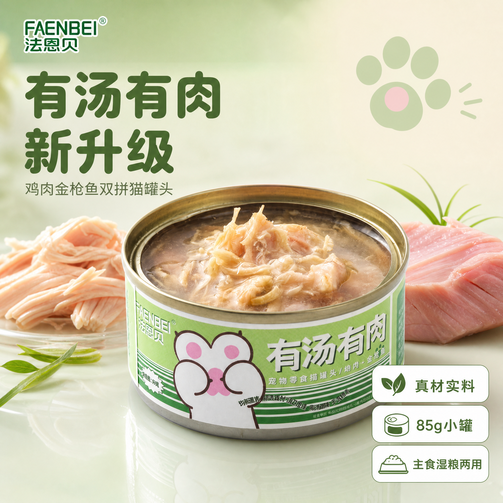 [主图-1] 法恩贝鸡肉金枪鱼猫罐头首图 清新食欲感。 [氛围… - 图片创意预览