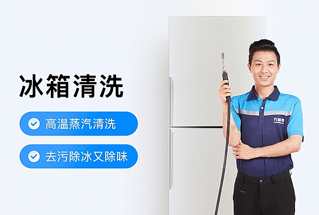 去掉标题里的（单/双开门）文字，去掉左上角蓝色的万师傅logo，将去除后的区域补成和原背景一致的浅白色，保持其他内容和整体风格不变