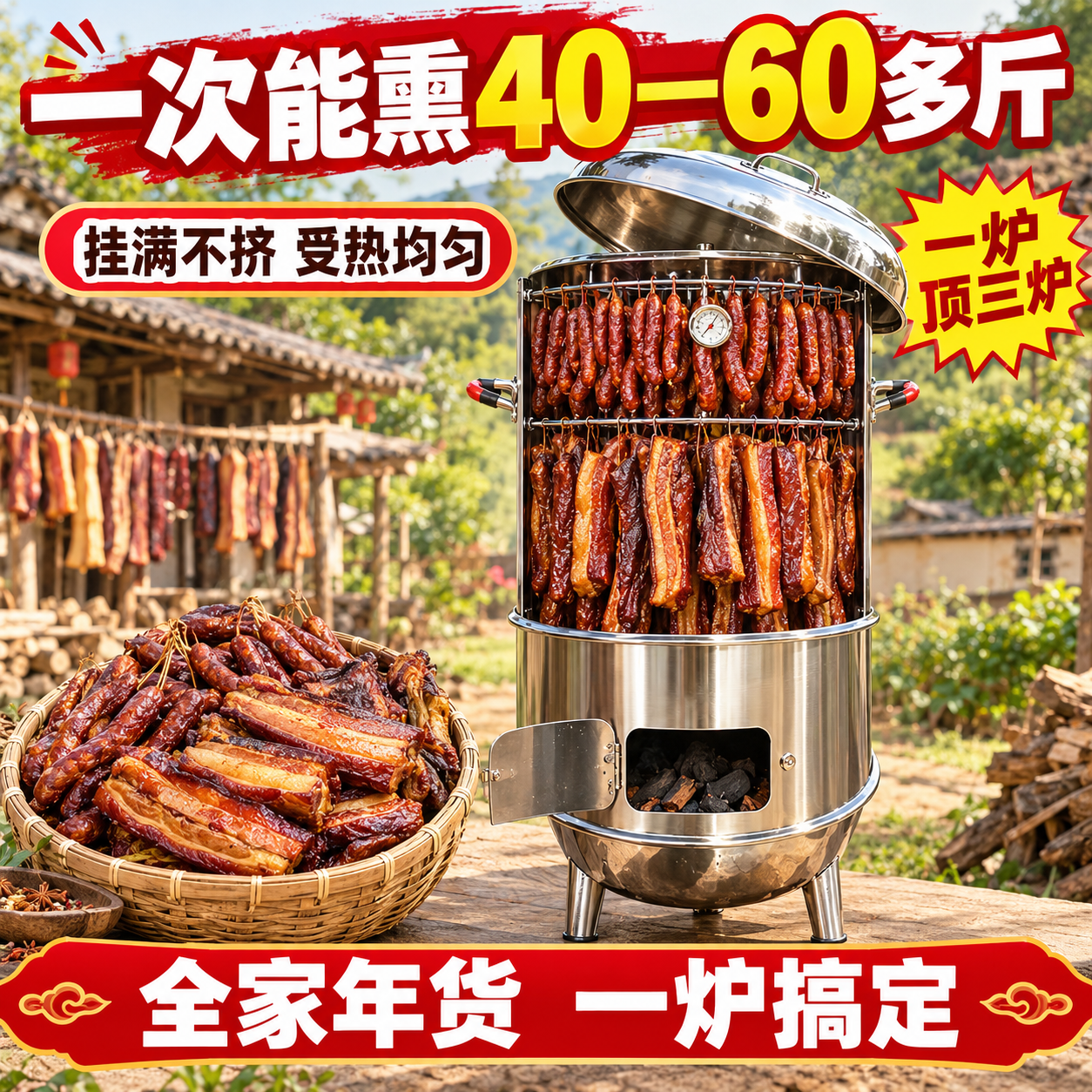 [主图-2] 核心容量效果图：证明一次能熏40—60多斤，突出… - 图片创意预览