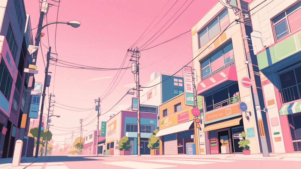 二次元，浪漫，约会，城市，街道，景点，天空，不要人物，生成10张，细节丰富，元素多彩，浅粉色，不要人物预览效果