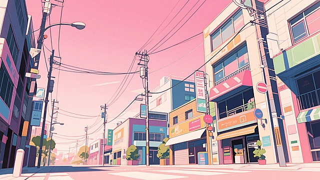 二次元，浪漫，约会，城市，街道，景点，天空，不要人物，生成10张，细节丰富，元素多彩，浅粉色，不要人物