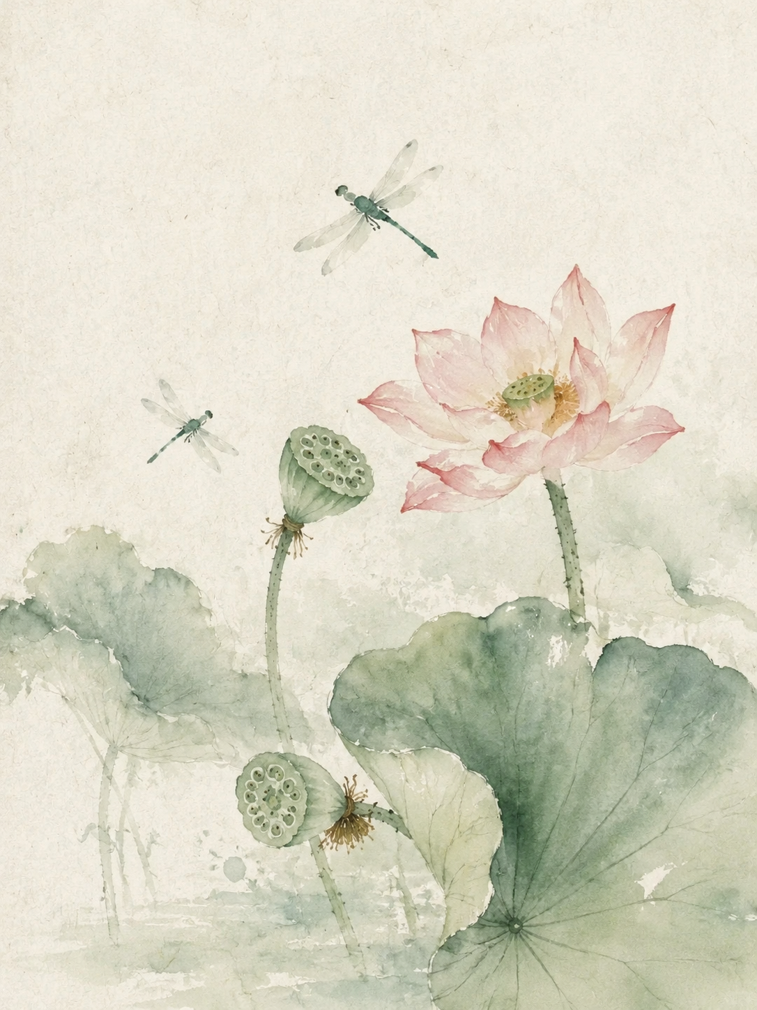 参考提供的5张图的东方水墨水彩国风插画风格，生成全新的夏日主题… - 图片创意预览