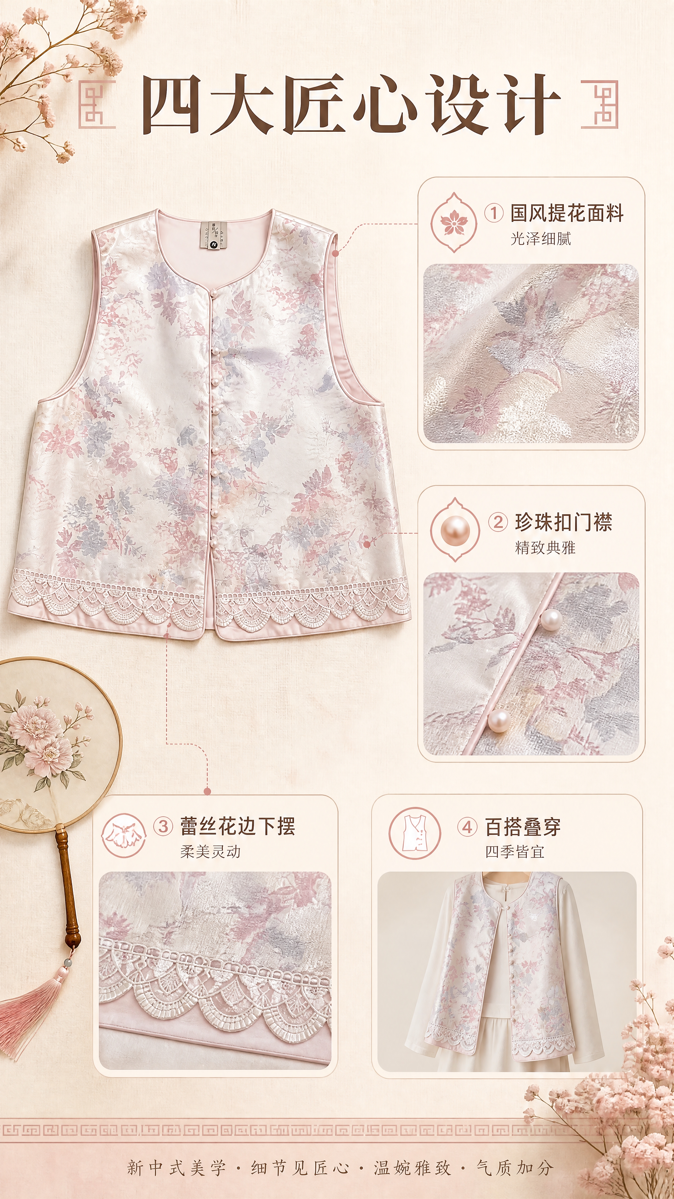 [商品] 使用【图1】【图6】新中式提花蕾丝花边马甲平铺图；商… - 图片创意预览