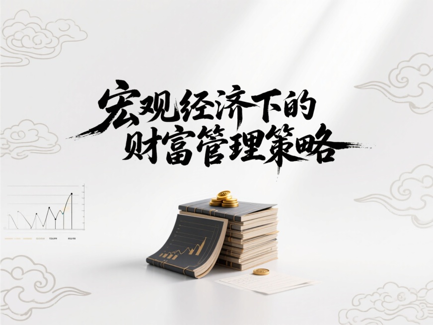 文案“ 宏观经济下的财富管理策略”，黑色字体，纯白色背景， 中式预览效果