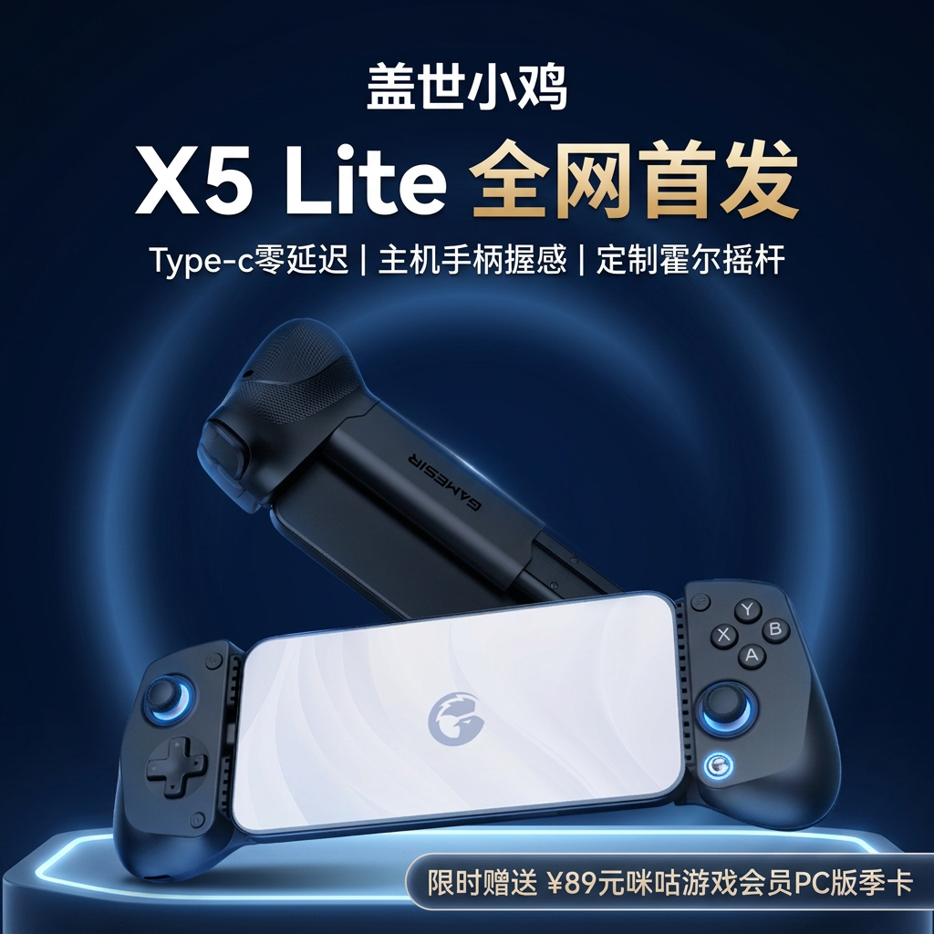 参考图一的高端科技感电商主图风格，生成盖世小鸡X5 Lite黑… - 图片创意预览