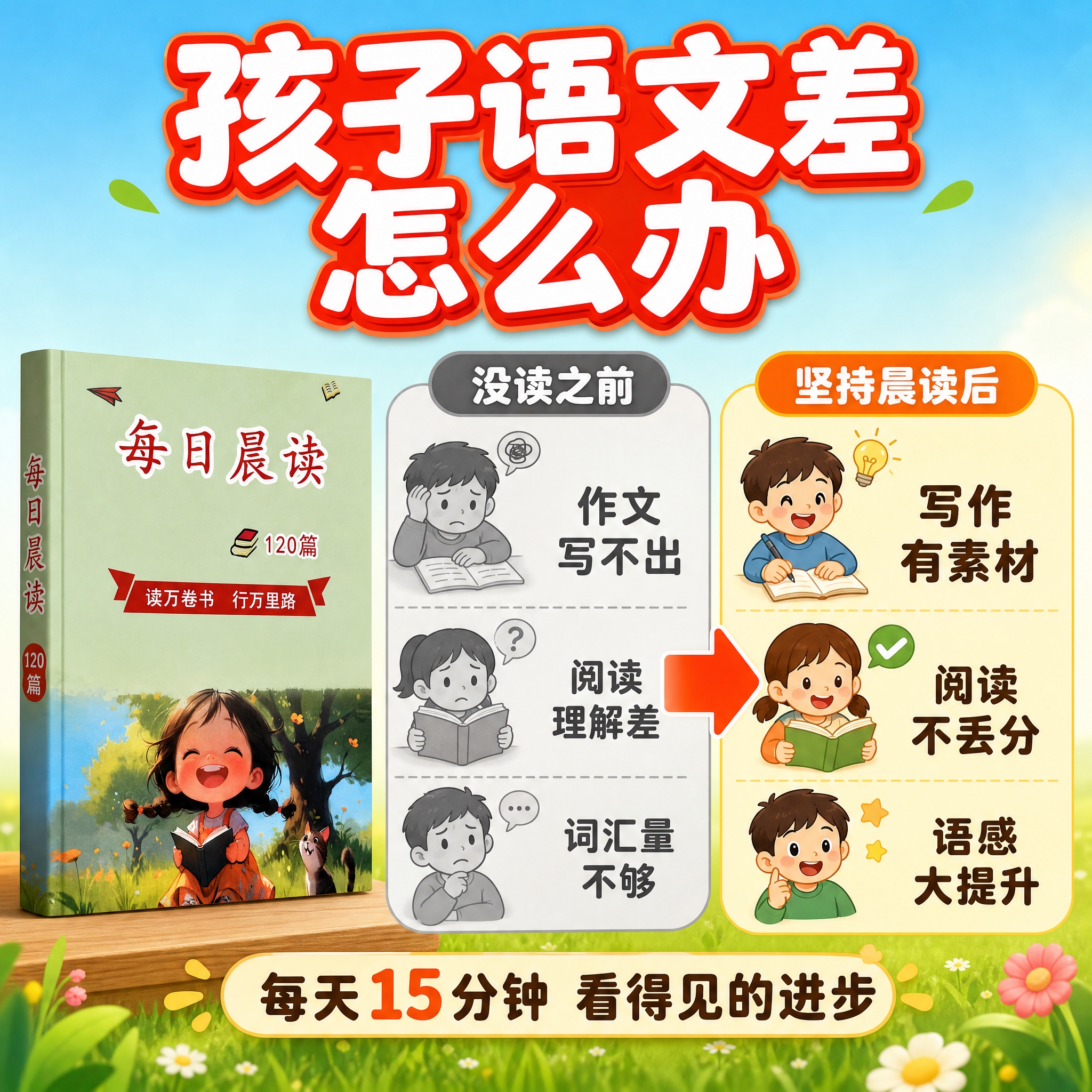 [主图-2] 痛点与学习目标，直击小学生语文学习痛点，展示晨读… - 图片创意预览