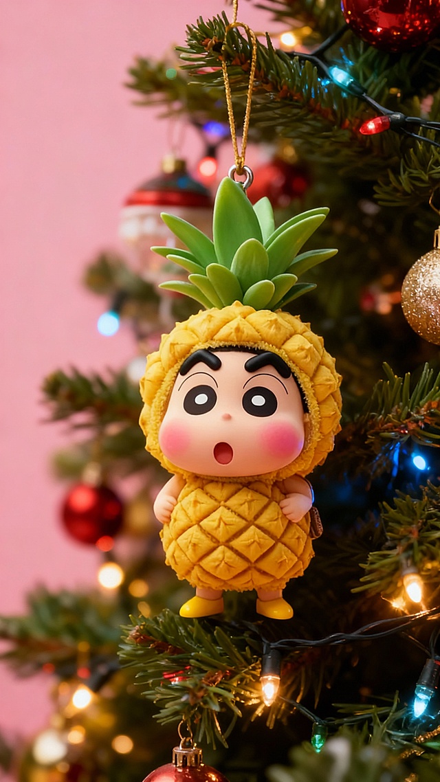 软3D风拟人菠萝小人挂饰，卡通可爱，喜庆温馨，圣诞树点缀节日氛围。