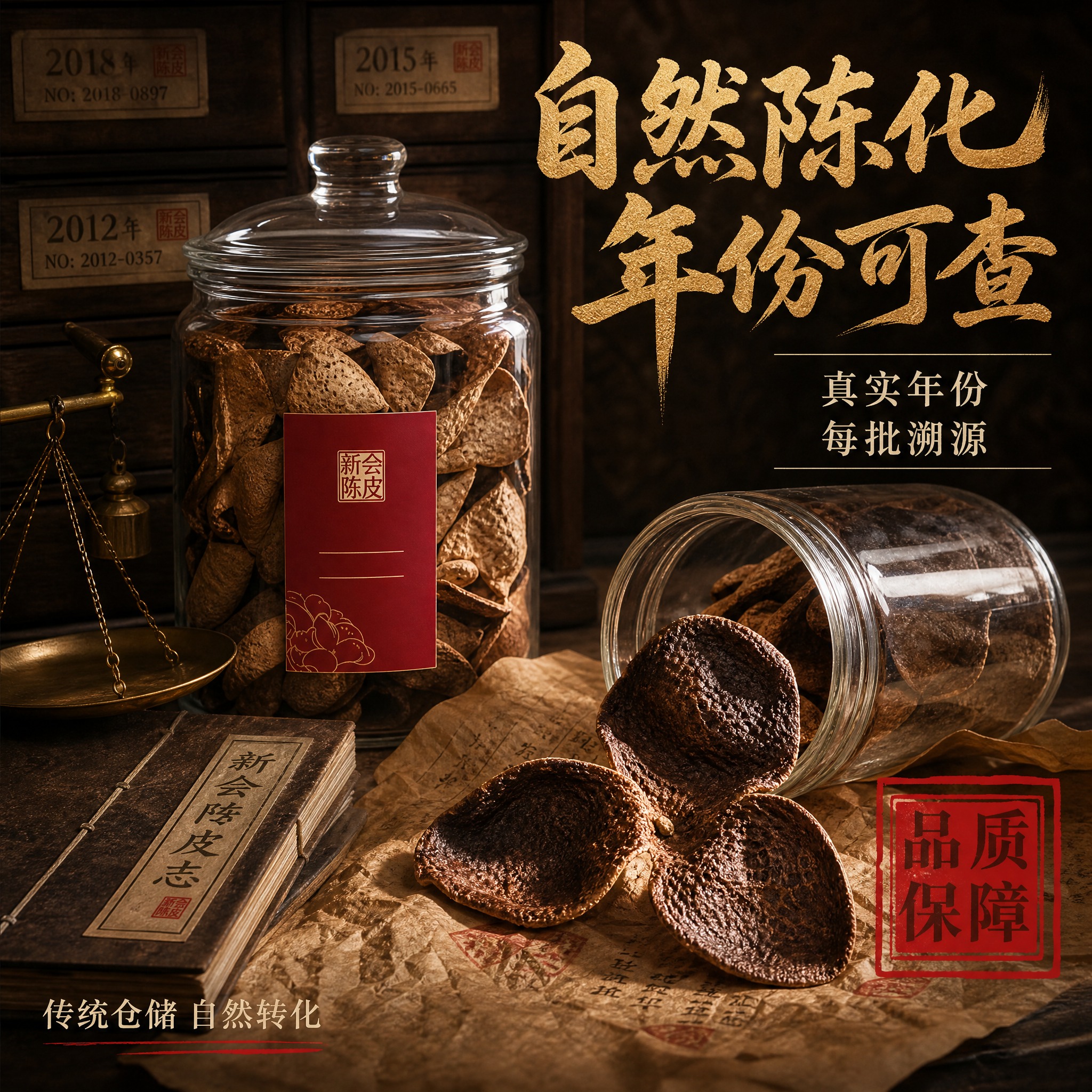 [主图-3] 新会陈皮年份陈化展示图，突出自然陈化年份真实可查… - 图片创意预览