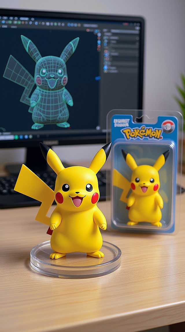 软3D风设计，可爱卡通皮卡丘，生动表情，温馨桌面场景。