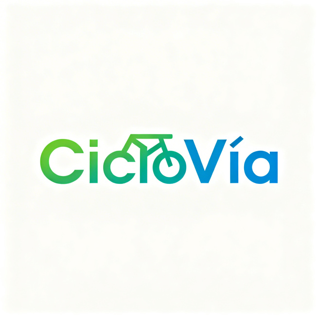 极简风格logo设计，品牌为单车品牌“CicloVía”，采用字母结合单车轮廓的负空间设计，简约干净，几何结构精准，使用充满活力的绿色和蓝色渐变搭配，体现动力与骑行感，logo设计，平面设计，纯白背景预览效果