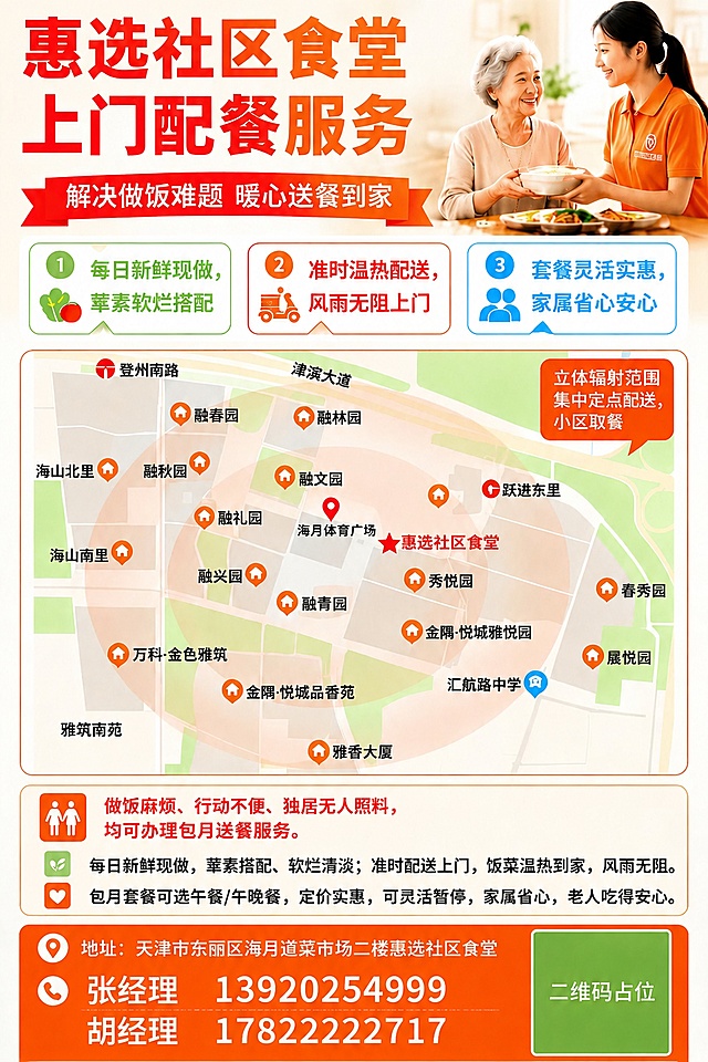 调整底部橙色区域张经理和胡经理电话号码的排版，让两个电话的姓名和号码对齐协调，间距均匀，整体美观。保持海报其他所有内容、布局、配色不变，只调整电话区域排版，提升整体协调性，保证文字依然清晰可读。