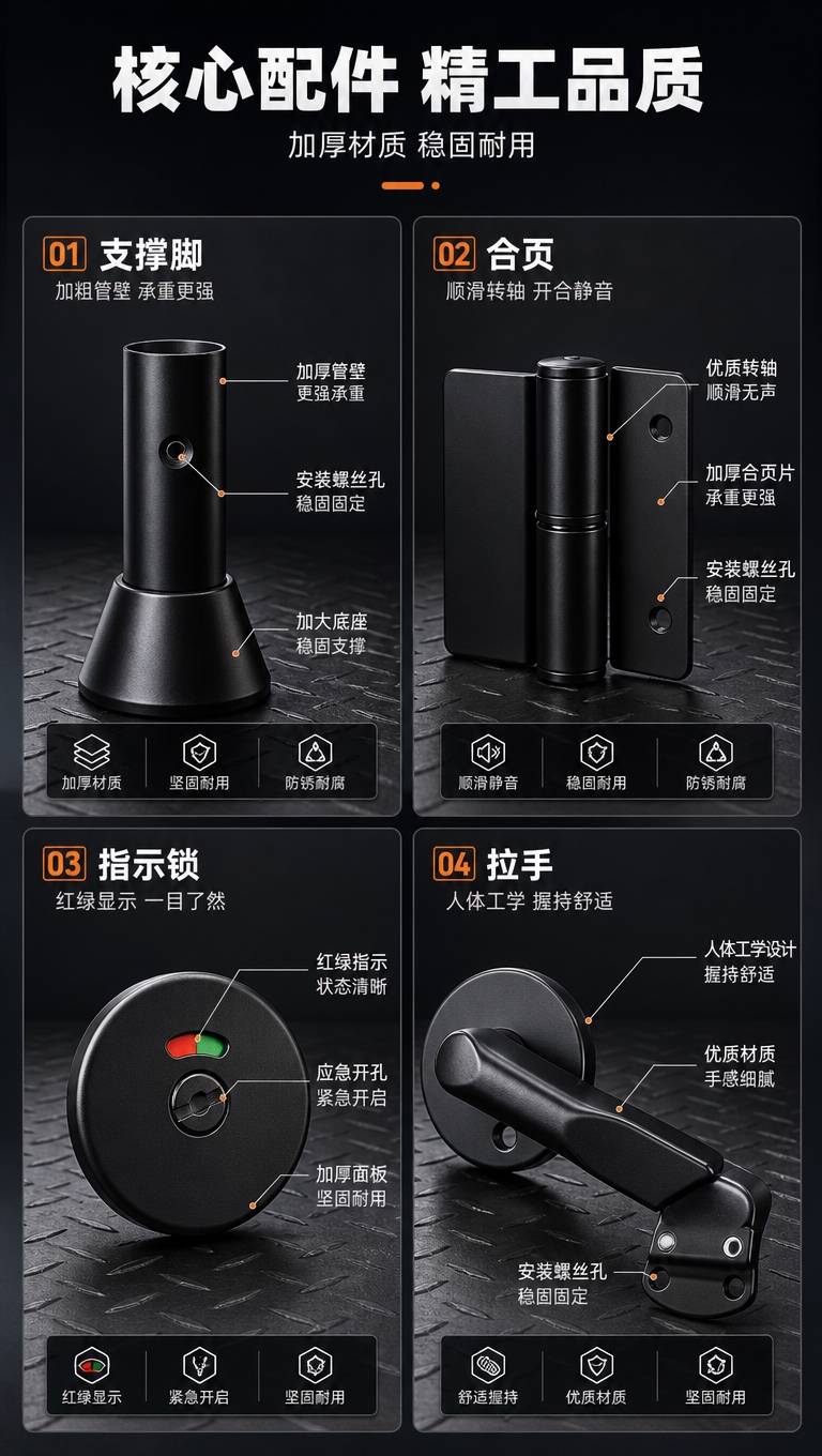 [商品] 使用【图1】和【图2】黑色卫生间隔断配件，重点展示支… - 图片创意预览