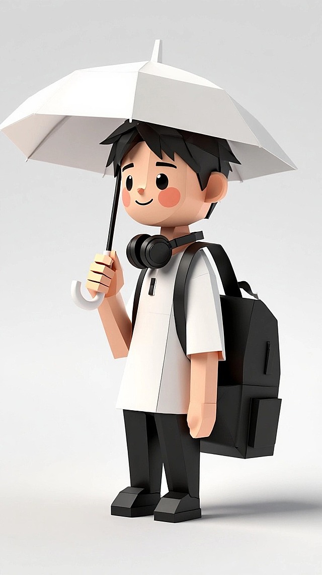 图片中的人物变成立体手工折纸Q版卡通风格。模仿形体，脸型，肤色、五官表情。图中人物面部装饰，发型以及发饰，服装，配饰、表情、姿势保持一致。换成白色背景