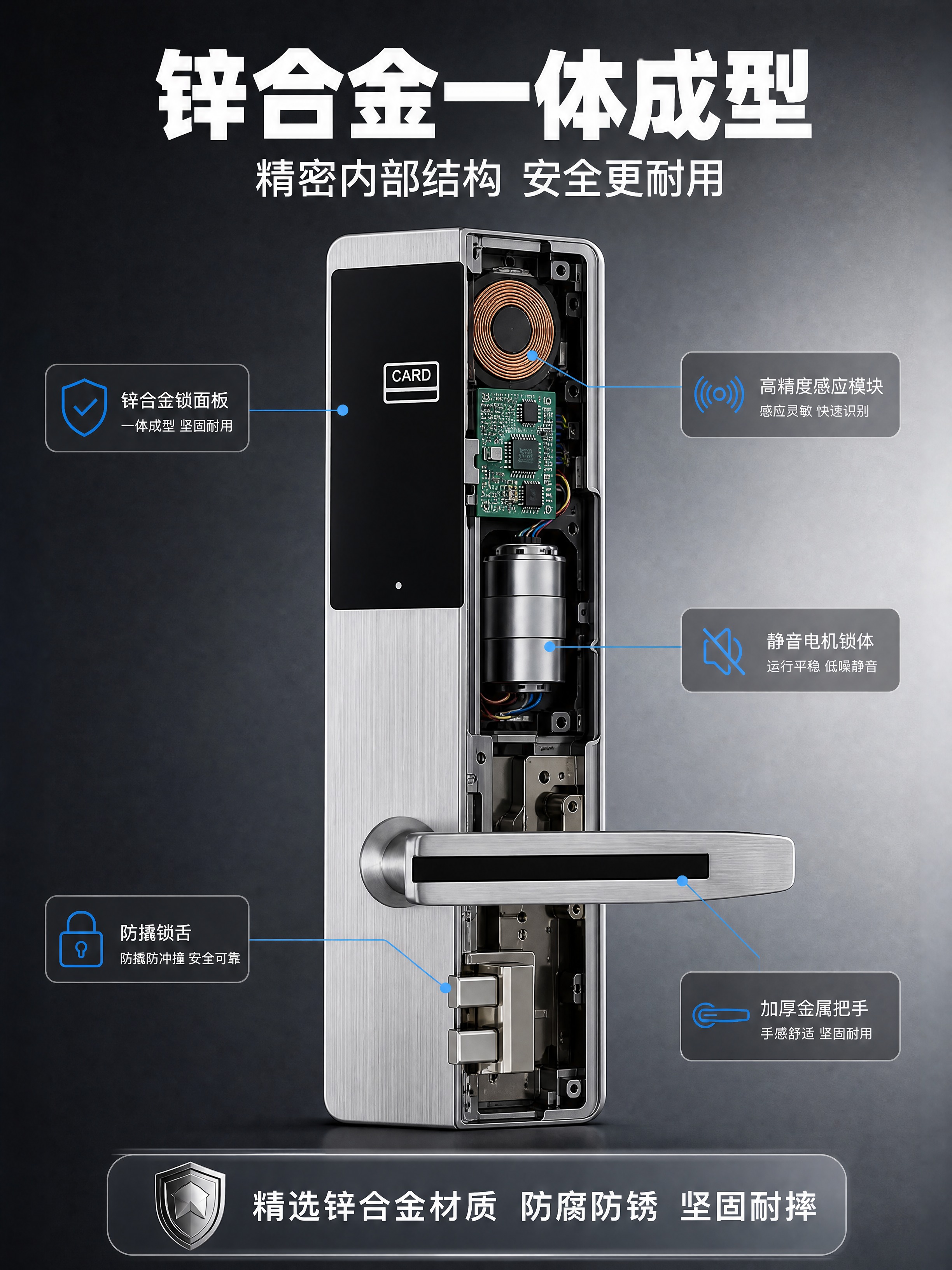 [商品] 使用【图1】银色款锌合金酒店刷卡门锁；保留锁面板、黑… - 图片创意预览