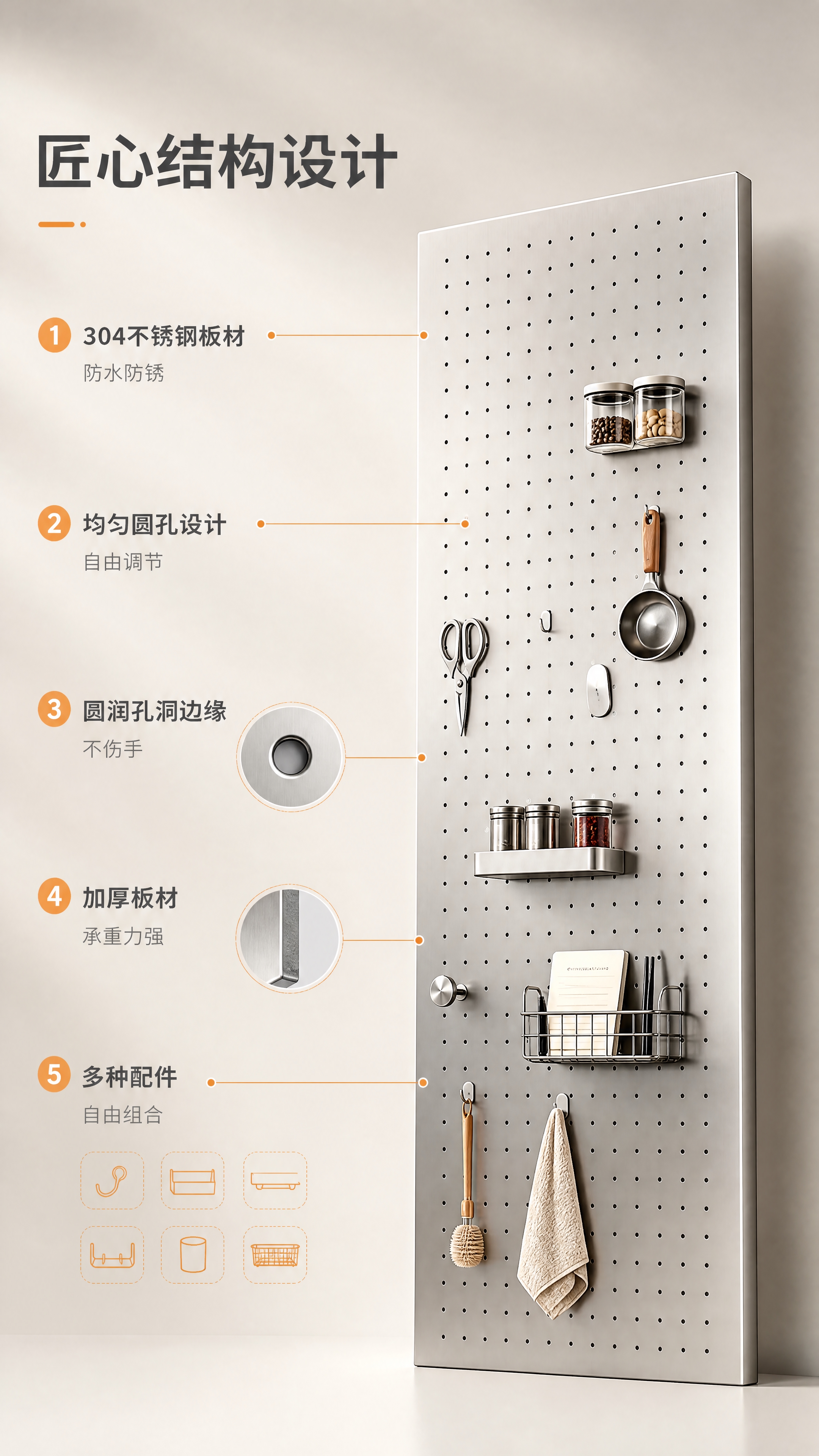 [商品] 使用【图1】不锈钢洞洞板；保留银色不锈钢材质、圆形孔… - 图片创意预览