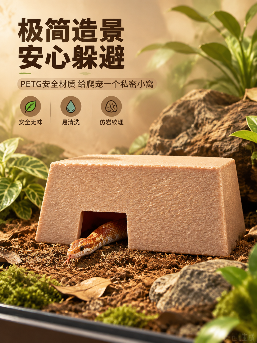 [商品] 使用【图1】正面视角的浅棕色爬宠躲避屋；保留梯形结构… - 图片创意预览