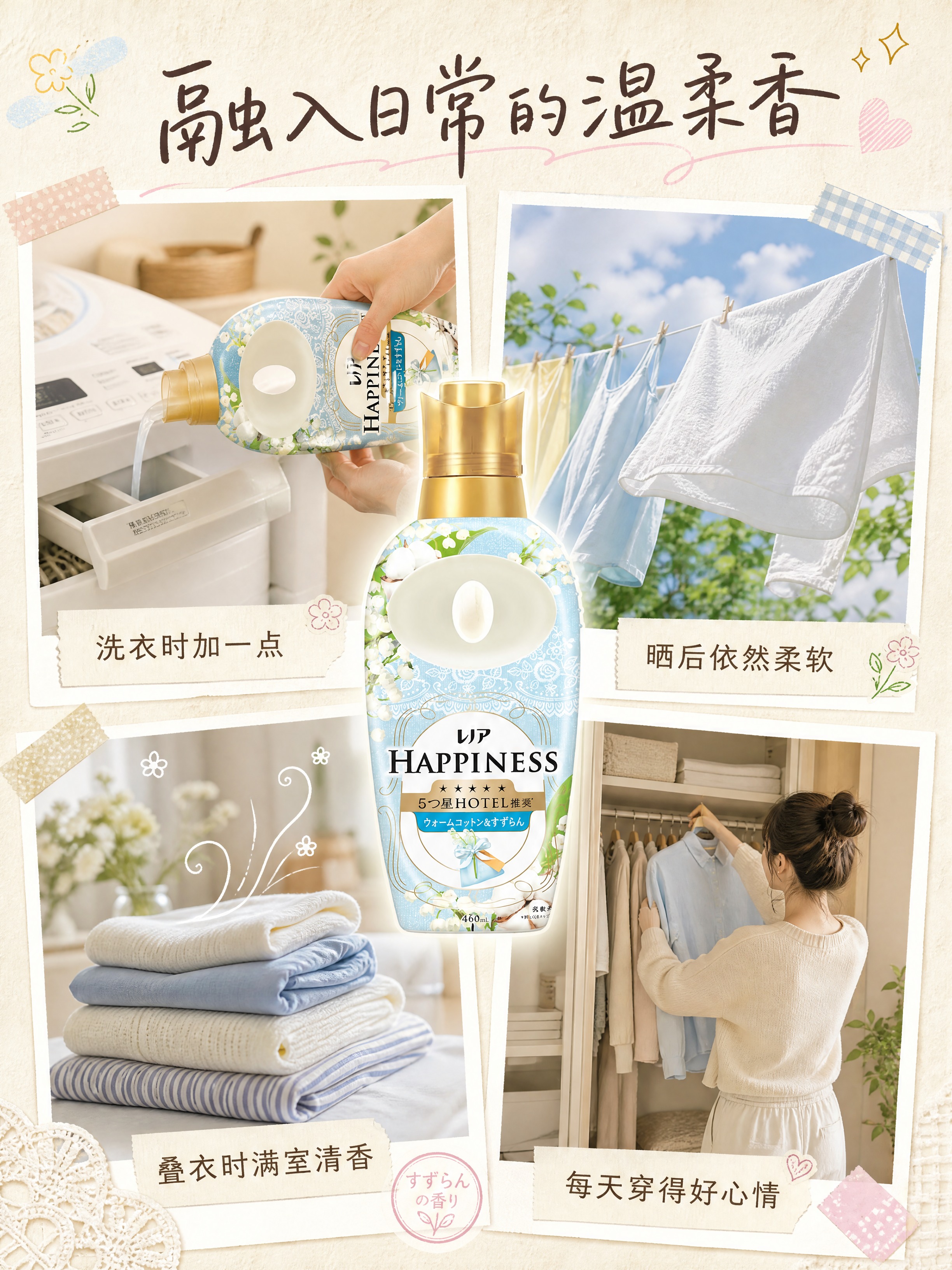 [商品] 使用【图1】铃兰棉花香款HAPPINESS柔顺剂；保… - 图片创意预览