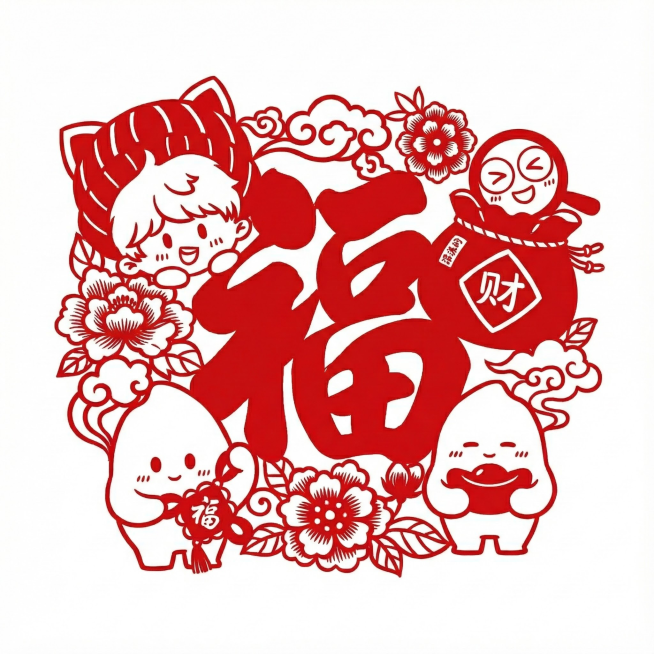 参考这几张图做下窗花，加个福字预览效果
