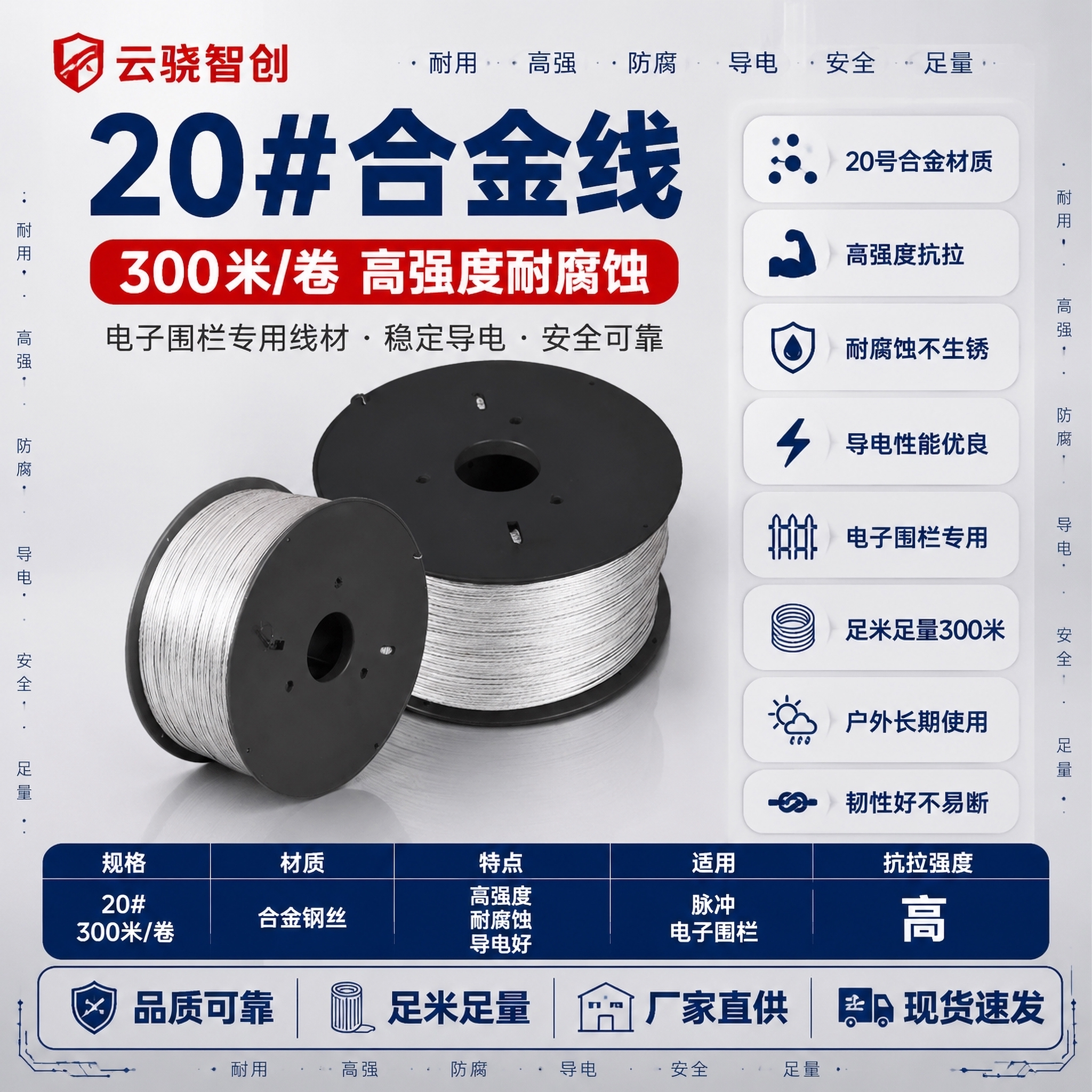 [主图-1] 20#合金线首图，突出产品名称、300米规格、高… - 图片创意预览