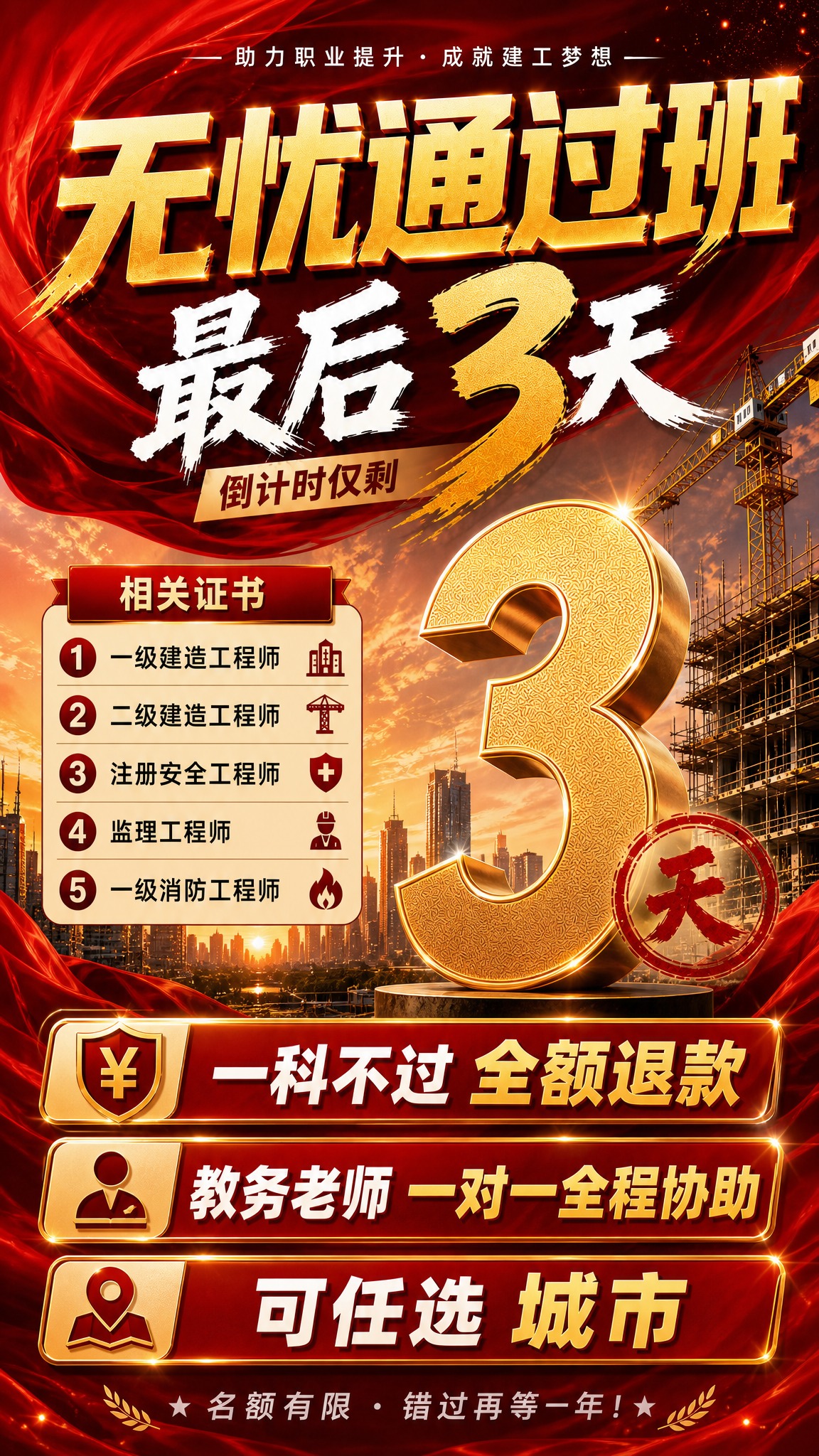 参考图版式完全复刻，红金大气建工无忧通过班倒计时海报，竖版9:… - 图片创意预览