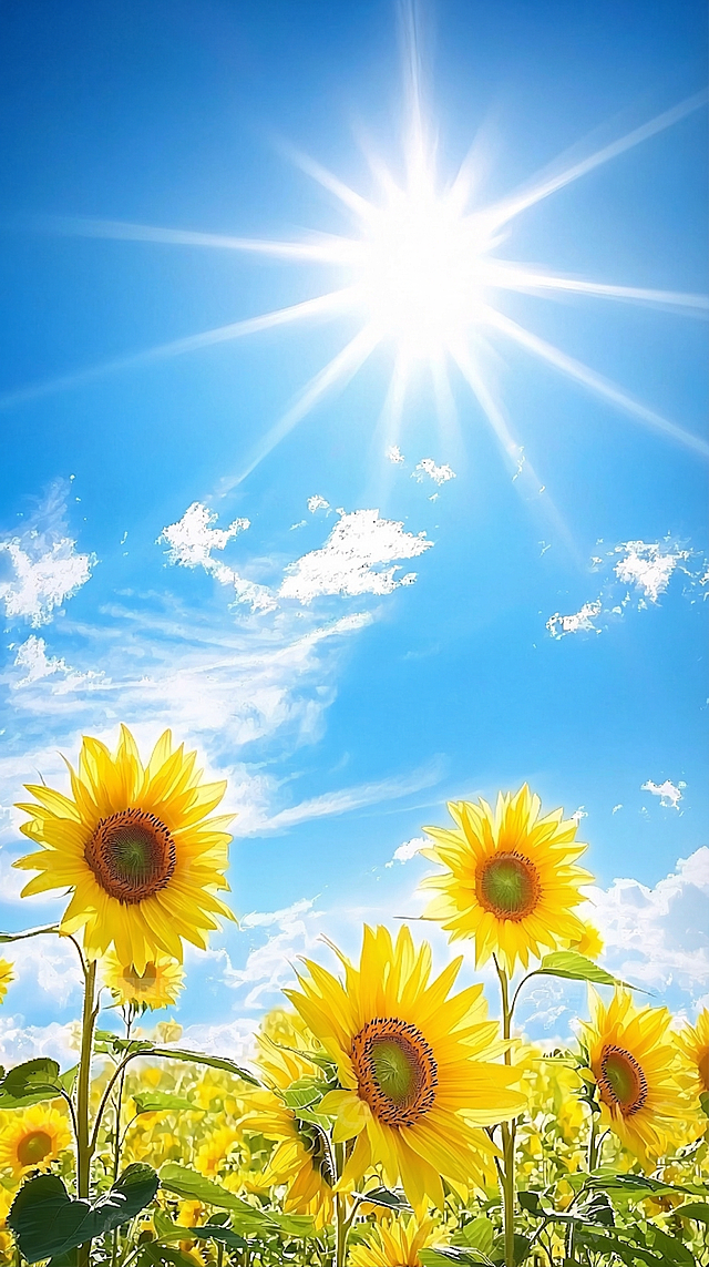 去除图片上所有的水印和文字，保持原图的向日葵花海和蓝天阳光内容不变