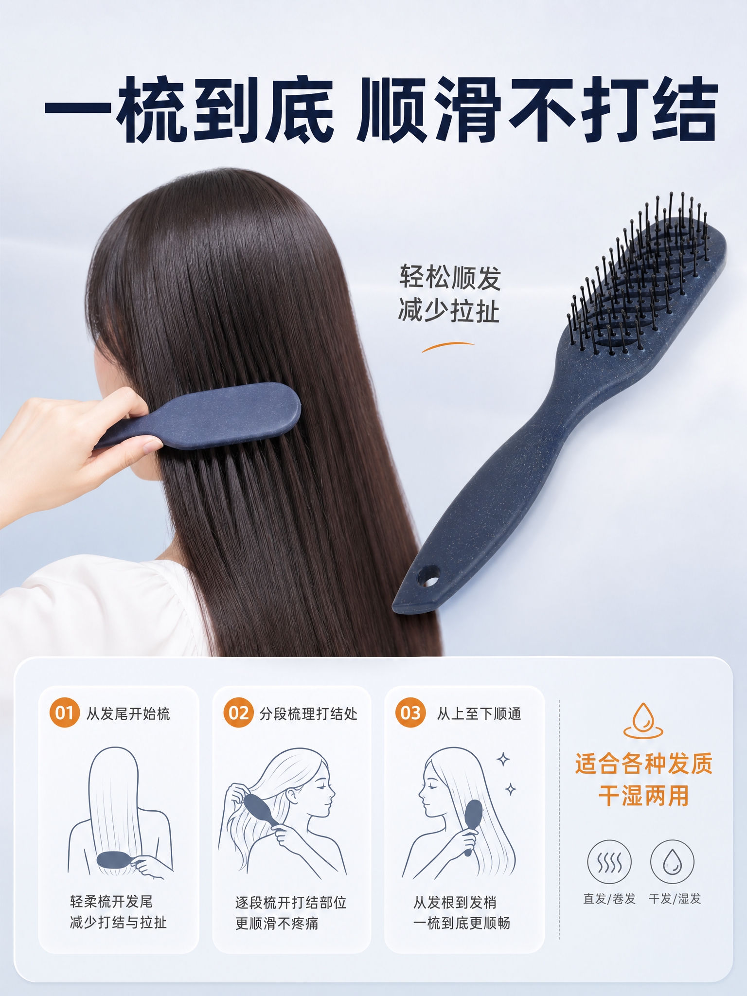 [商品] 使用【图2】藏青色顺发梳斜放立体图；保留藏青色磨砂梳… - 图片创意预览