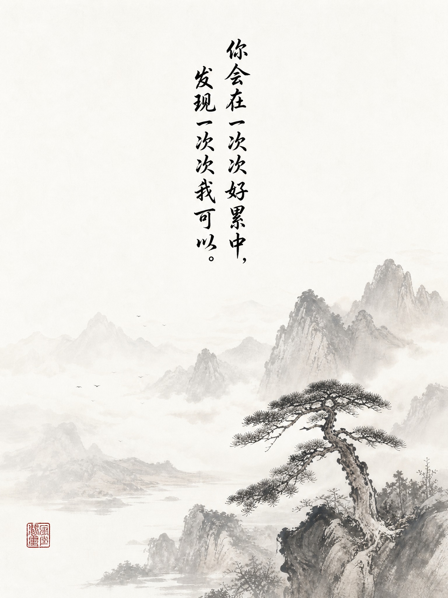 国风意境早安日签图，竖版3:4构图，水墨东方美学风格。画面上方… - 图片创意预览