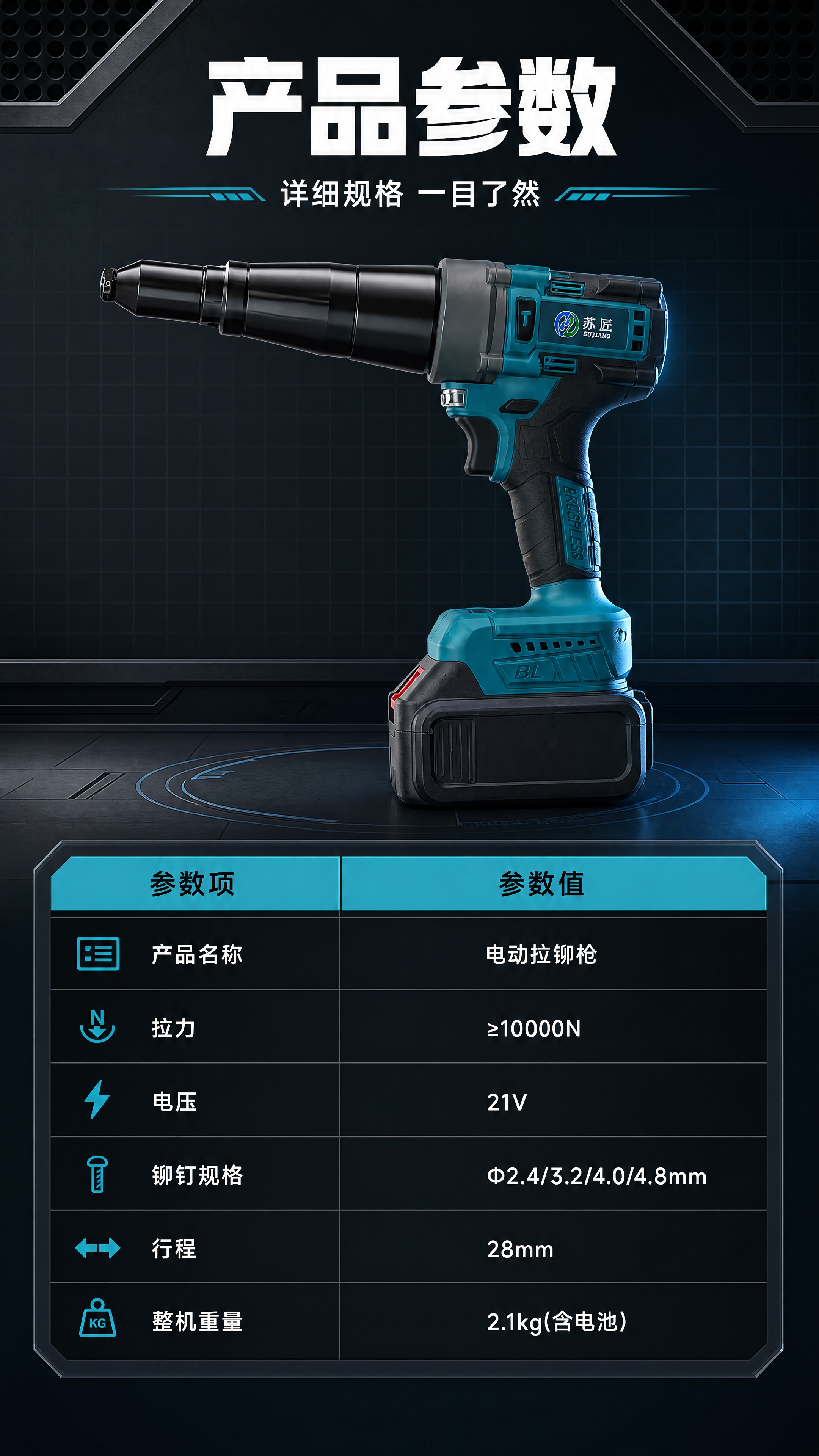 [商品] 使用【图1】苏匠无刷电动拉铆枪；保留青蓝+黑灰机身配… - 图片创意预览