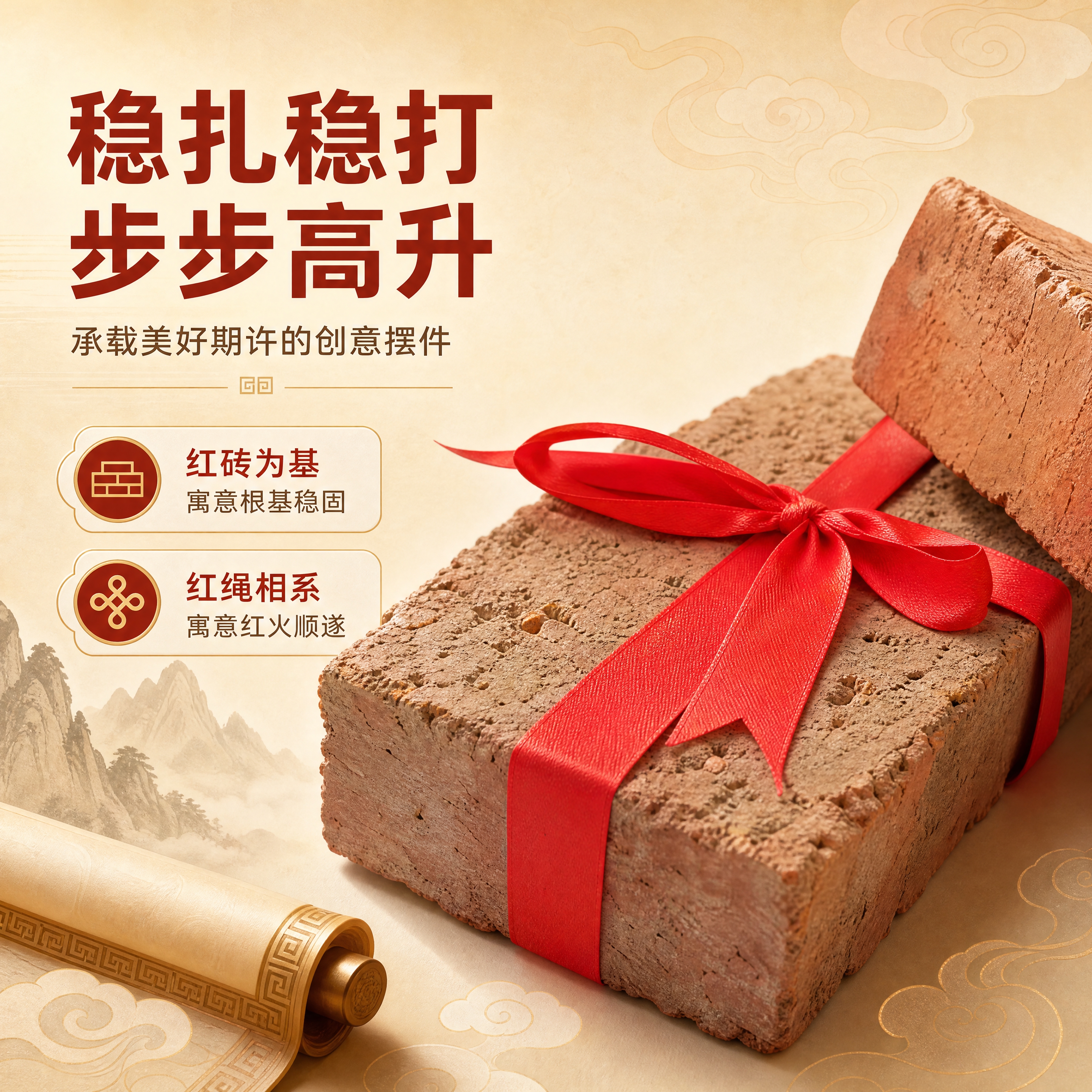[商品] 使用【图3】红砖捆红绳装饰摆件侧视细节图；保留红砖侧… - 图片创意预览
