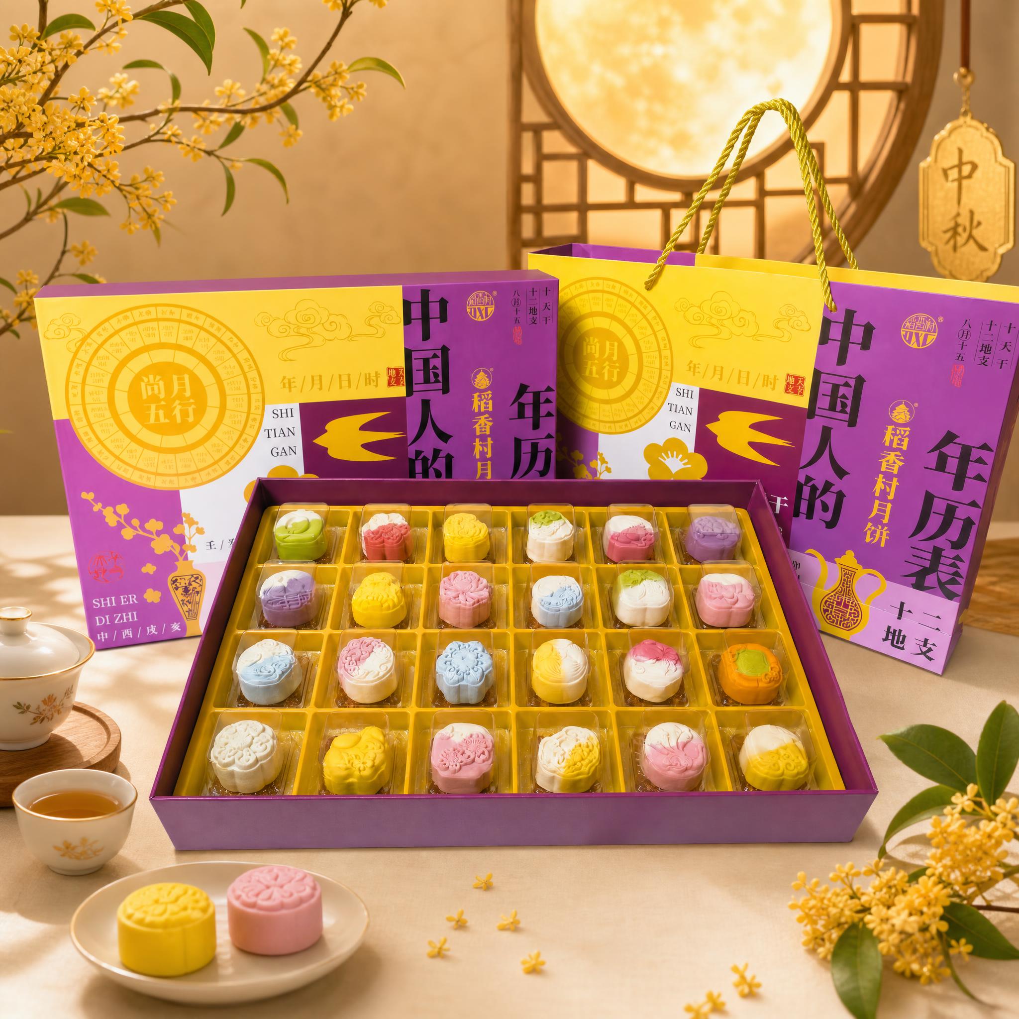 生成一张中秋月饼电商主图，800x800。主体为稻香村尚月五行… - 图片创意预览